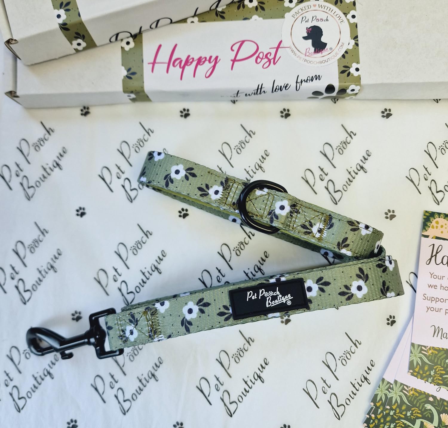 GREEN MEADOW DAISY DOG LEAD - REVERSIBLE, geen