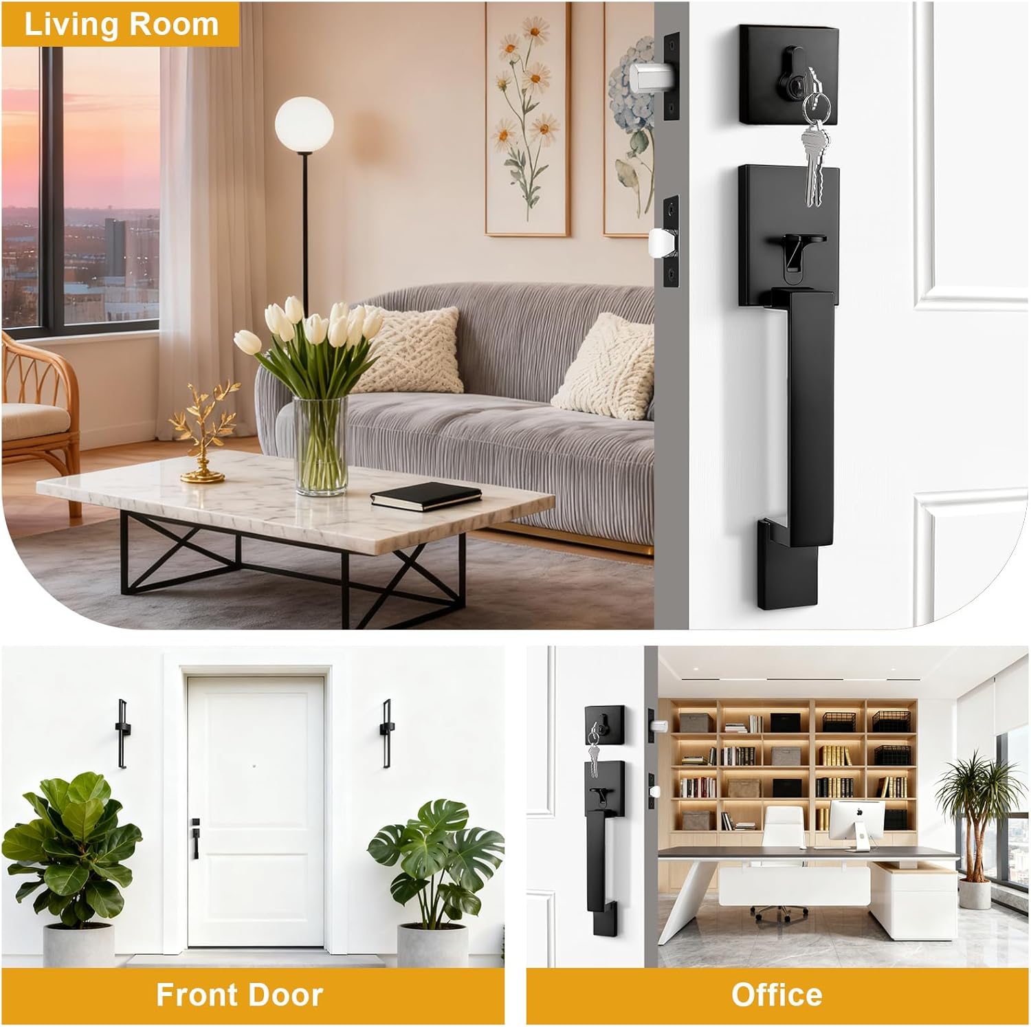 Probrico Front Door Lock Set, Matte Black Front Door Handle and Single Cylinder Deadbolt Combo Set, Heavy Duty Exterior Door Lock, Right or Left Handed, 1 Set