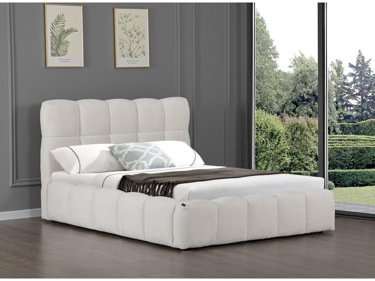 Lit double en tissu avec coffre "Davos" - 160 x 200 cm - Beige