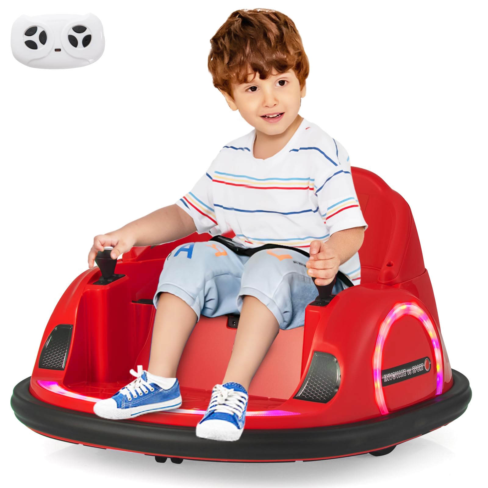 Costzon Bumper Car, 12V Electric Kids Ride on Bumping Car w/Remote Control, Wireless Connection, Flashing Lights, Music, Sounds & 360 Degree Spin, Baby Bumper Car for Toddlers 18+ Month (Red)