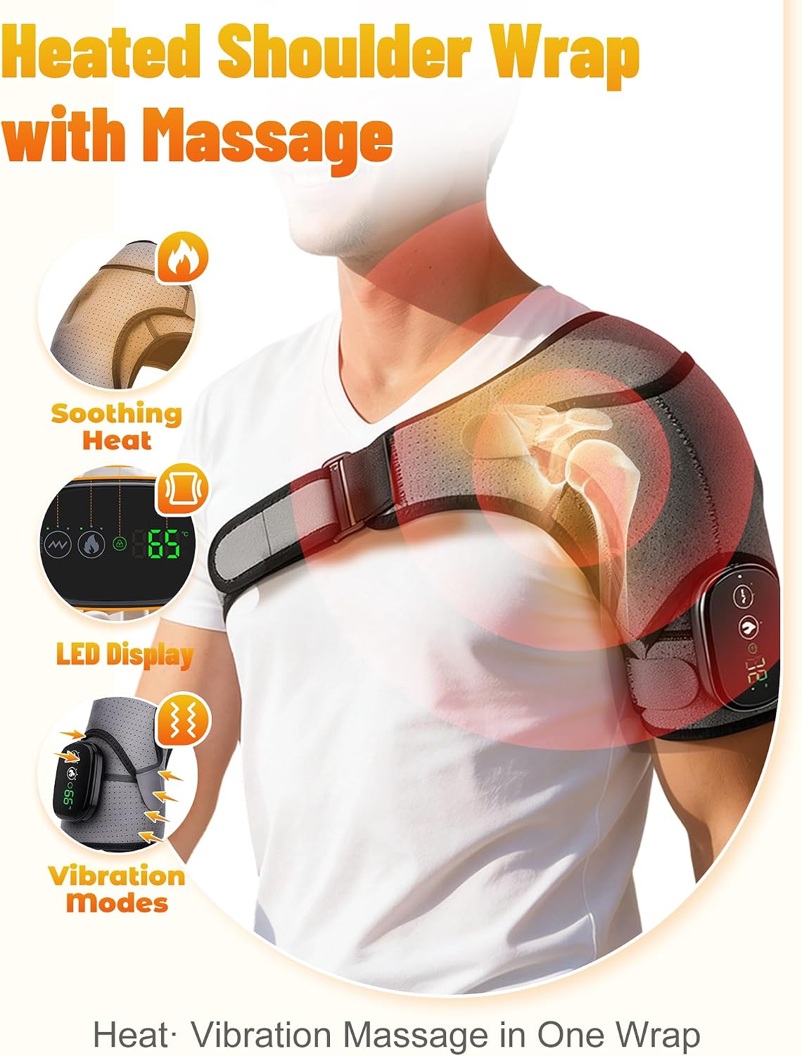 Shoulder Massager, Neck and Shoulder Massager with Adjustable Shoulder Straps, 3 Levels Vibration & 3 Levels Heating, 5000mAh One-Button Operation (Gray)