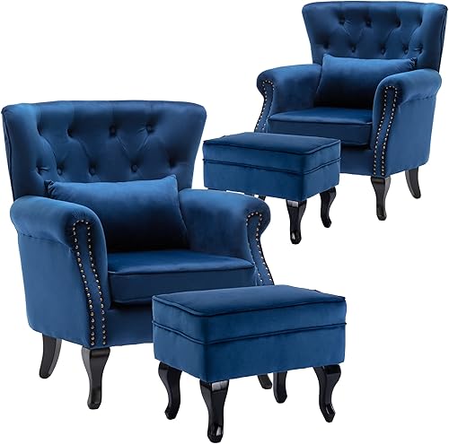 Miniatura 24 de chairus Silla de Acento Moderna de Mediados de Siglo Cómoda Silla Individual de Sofá Capitoneada Sillón con Respaldo Alado con Almohada para Club,