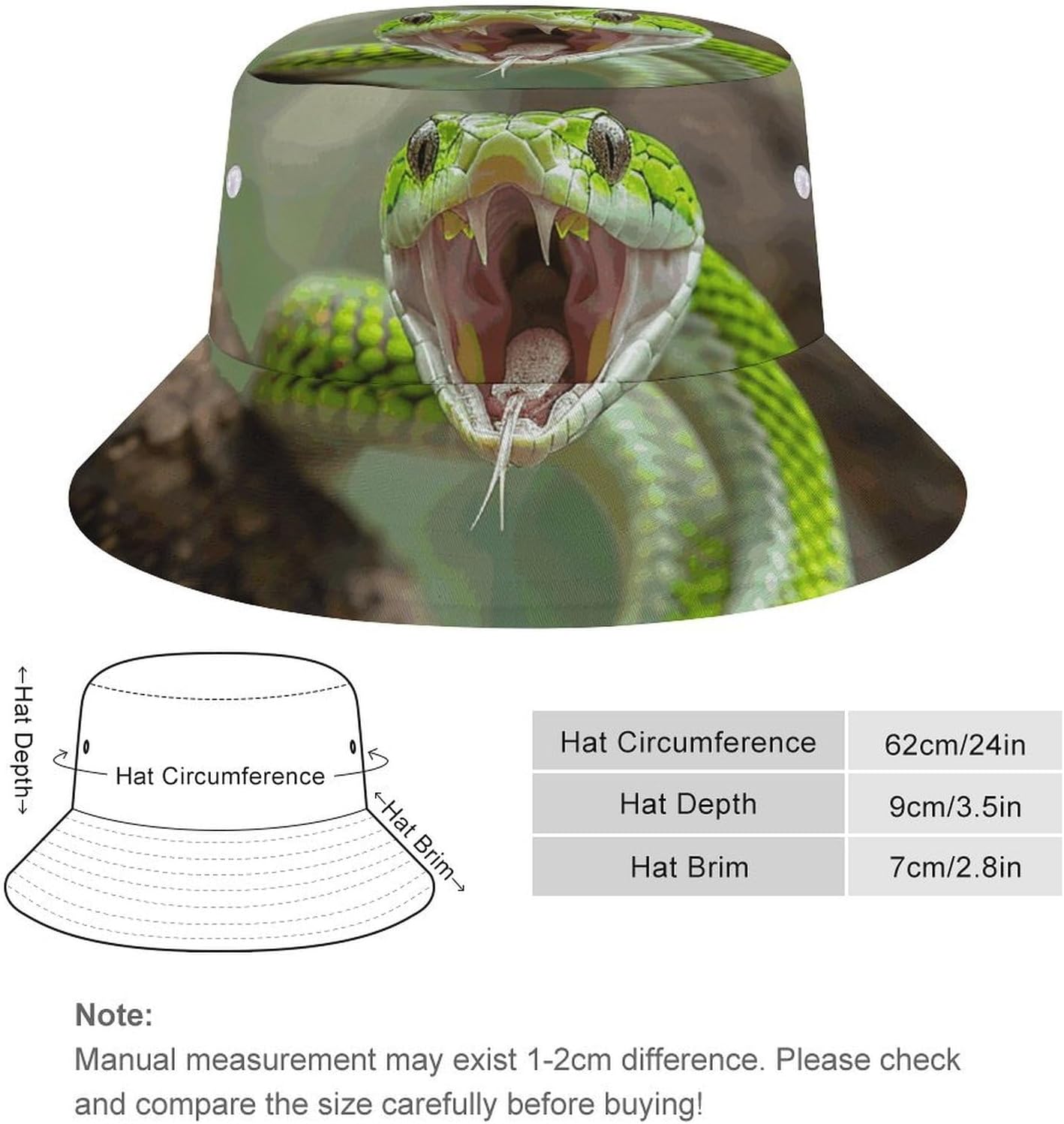 Snake Opens Its Mouth Bucket Hat Packable Sun Hats Travel Summer Beach Fisherman Cap for Women Men Teens