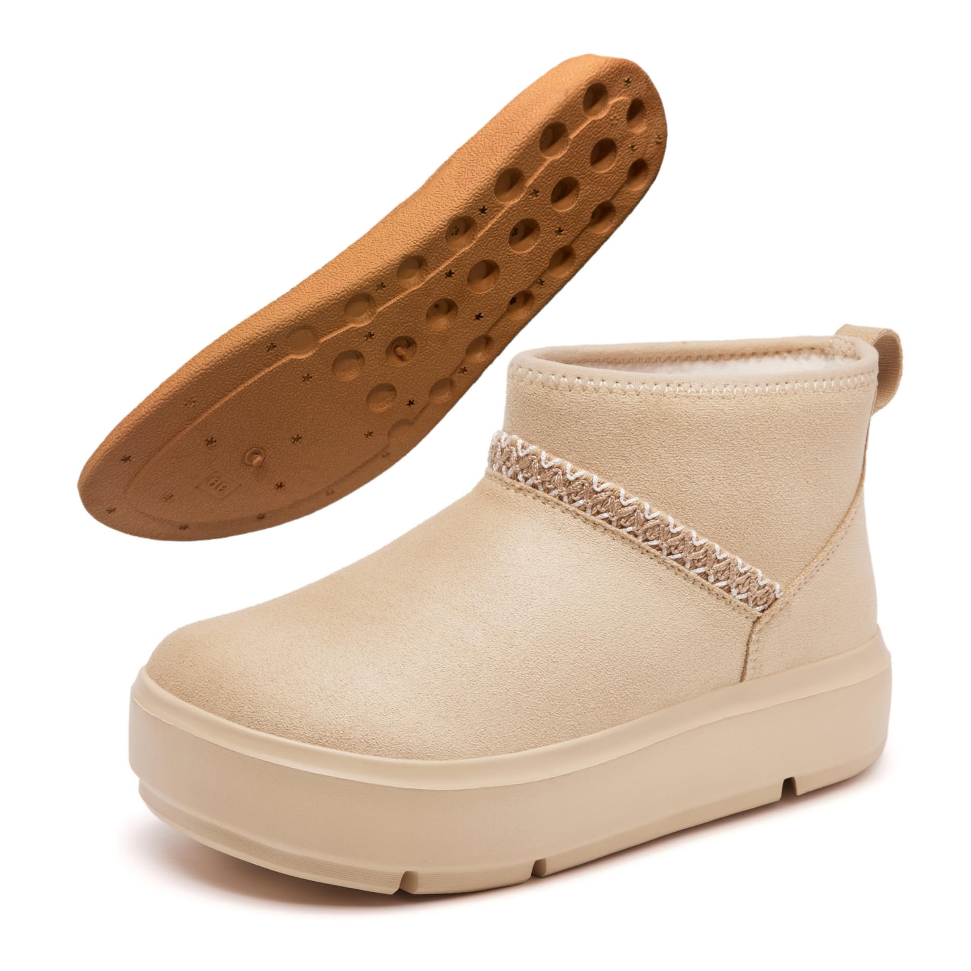 Suede Platform Mini Winter Boots for Women Faux Fur Lined Ankle Short Boots Non Slip Outdoor Snow Warm
