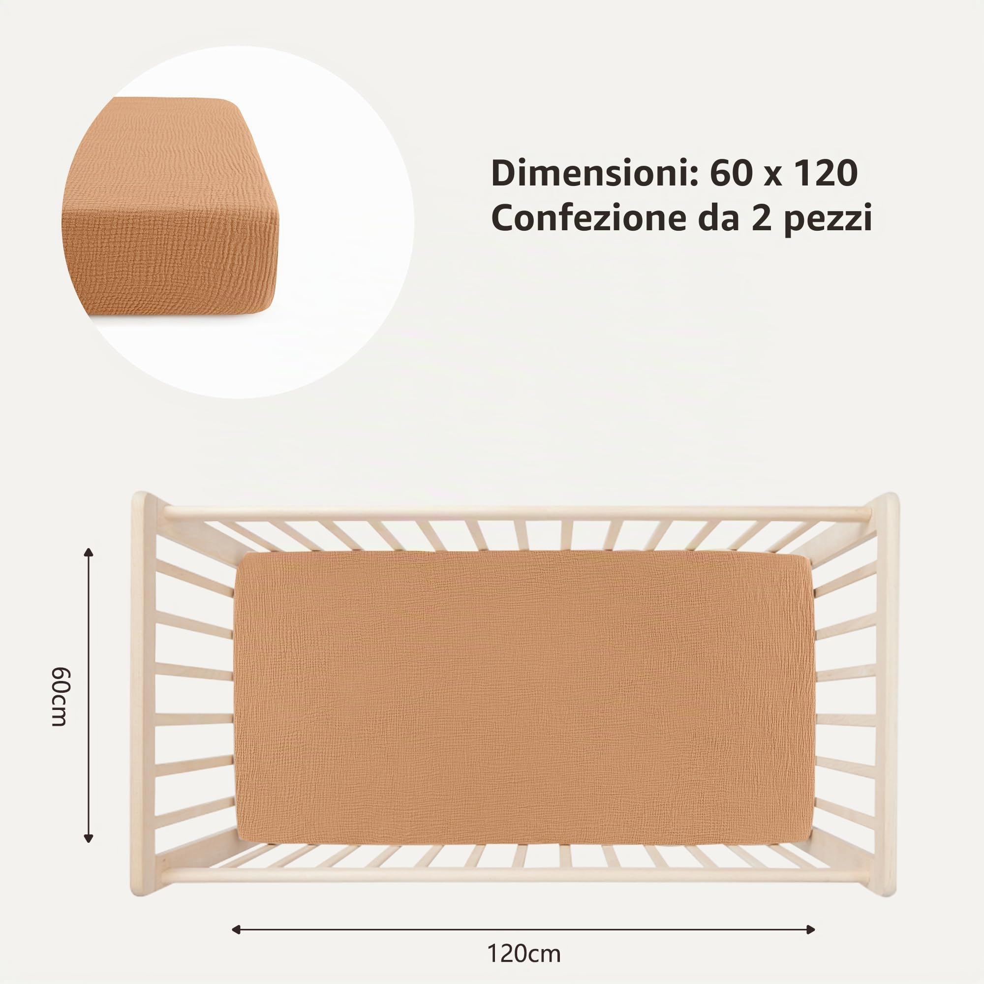 Bearmoss Set 2 Lenzuolo con Angoli Cotone Bambini,100% Cotone Super Morbido per Bebè, Tessili per Cameretta 60 x 120 cm/70 x 140 cm Bambini Lenzuolo da Viaggio (Luna marrone, 60x120cm)