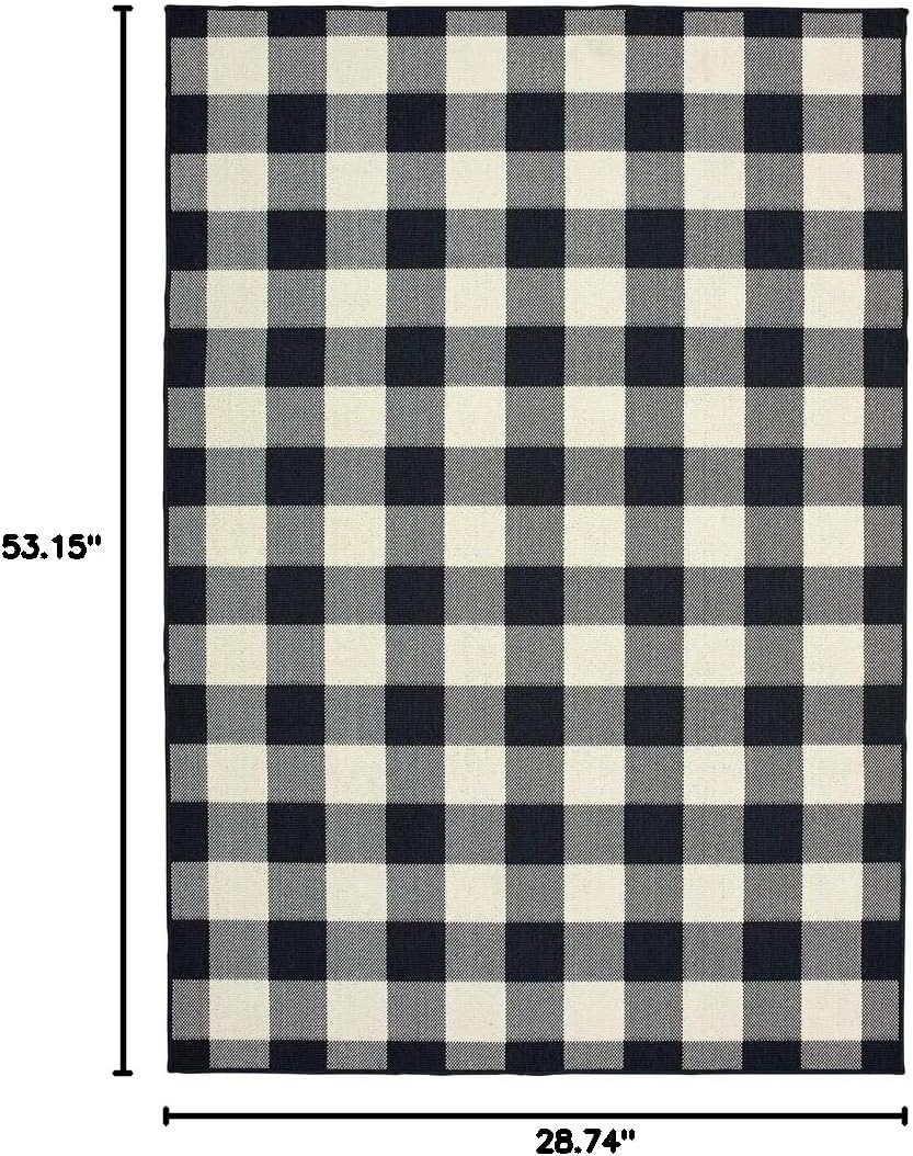 Oriental Weavers Marina Indoor/Outdoor Rug - 1932K - 2'5" x 4'5" - in Black/Ivory - Classic Casual Style, Water, Stain and Fade Resistant, Hose Clean, Patio, Outdoor Living Area Rug