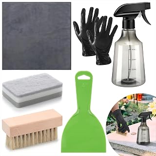 7 Pcs Headstone Cleaner Kit for Grave Cleaning Gravestone Cleaner Grave Granite Includes Microfiber Cloth Spray Bottle Bristle Brush Headstone Sponge Disposable Gloves Plastic Scraper