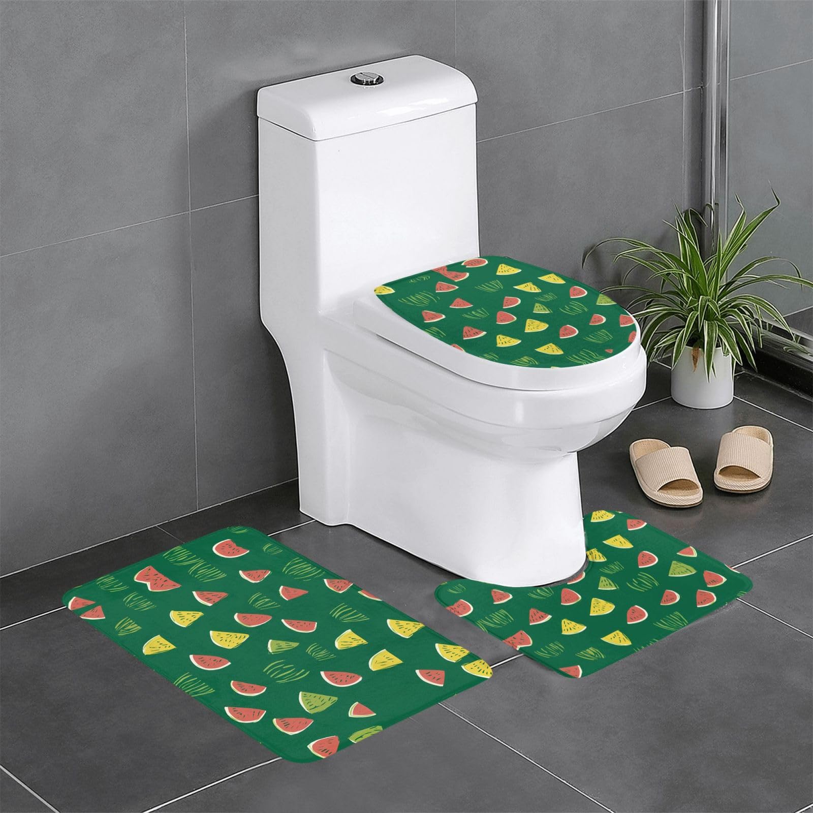 Tapis de salle de bain chic lot de 3 imprimés vert pastèque 61x40.6 cm