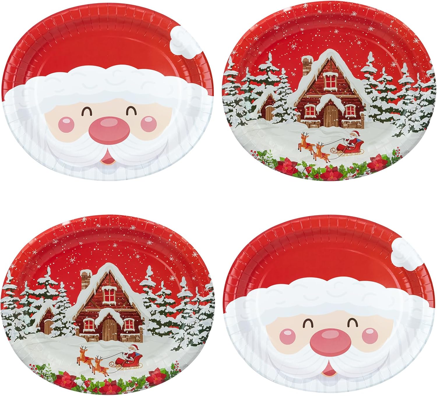 YY 12" Oval Party Paper Plates Set Merry Christmas Disposable Large Buffet Plates