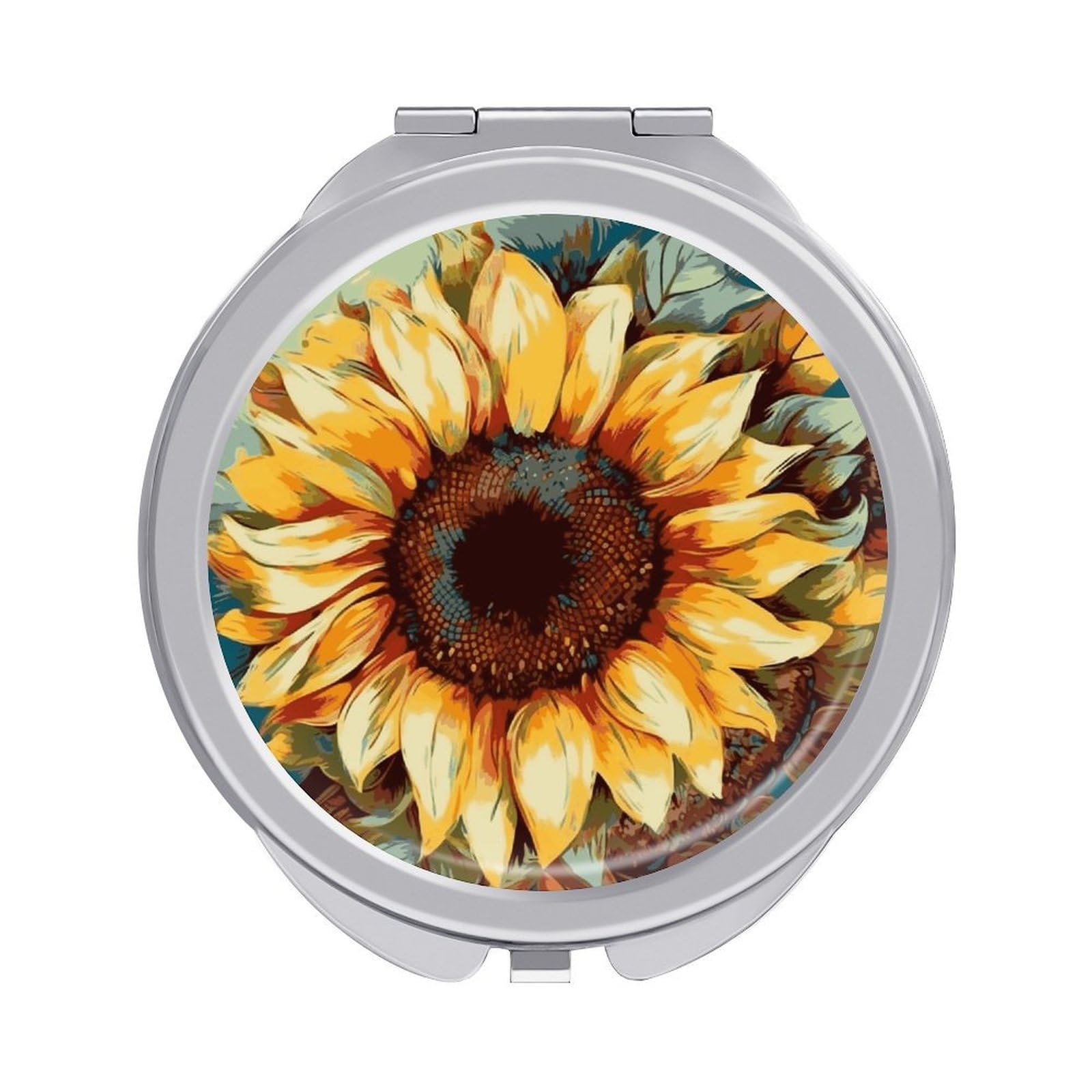 JTREHY Color Painting Sunflower Makeup Mirror Portable Folding Mirror Compact Travel Mirrors 2-Sided Round Pocket Mirrors Cute Handheld Beauty Mirror for Handbag Purse for Women Gift