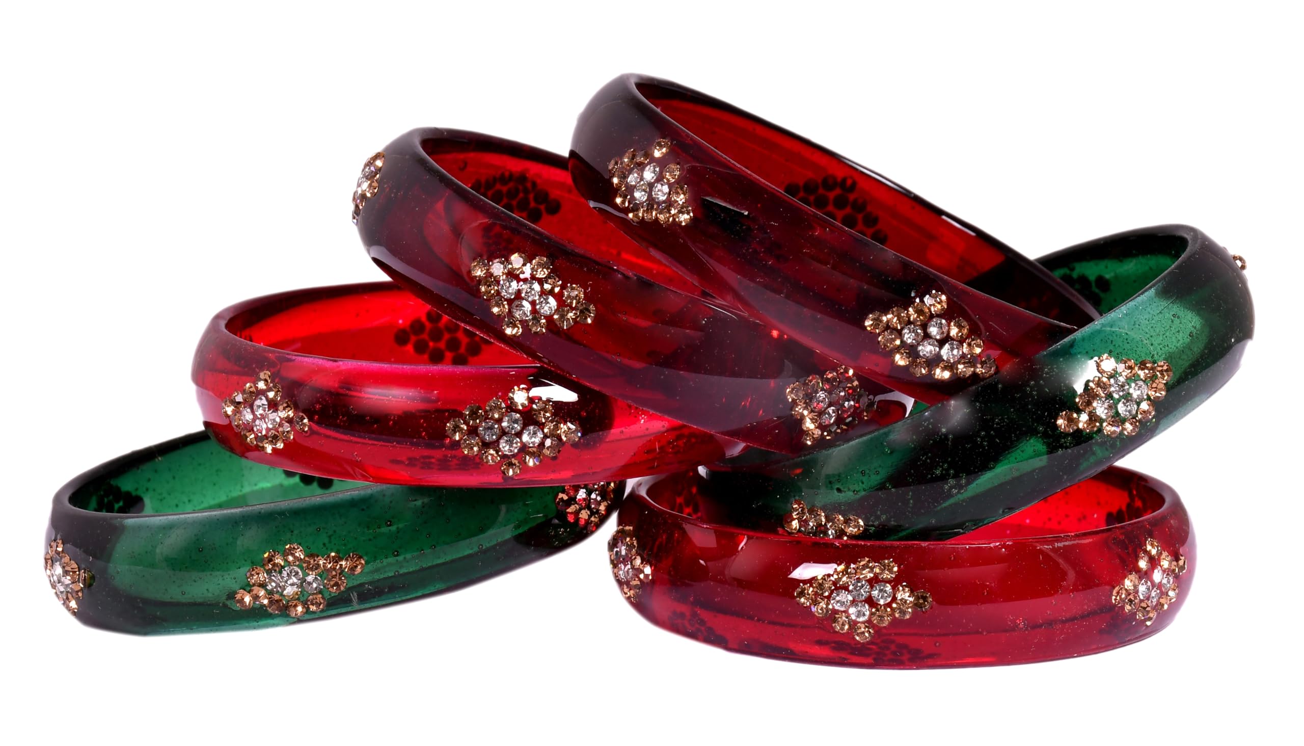 Swara CreationsGlass bangles Kada set/Red Green Mehrun color for women (set of 6)