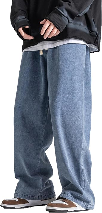 DOSLAVIDA Mens Hip Hop Jean Joggers Loose Fit Streetwear Biker Baggy Jeans Pants Stylish Printed Cargo Denim Pants