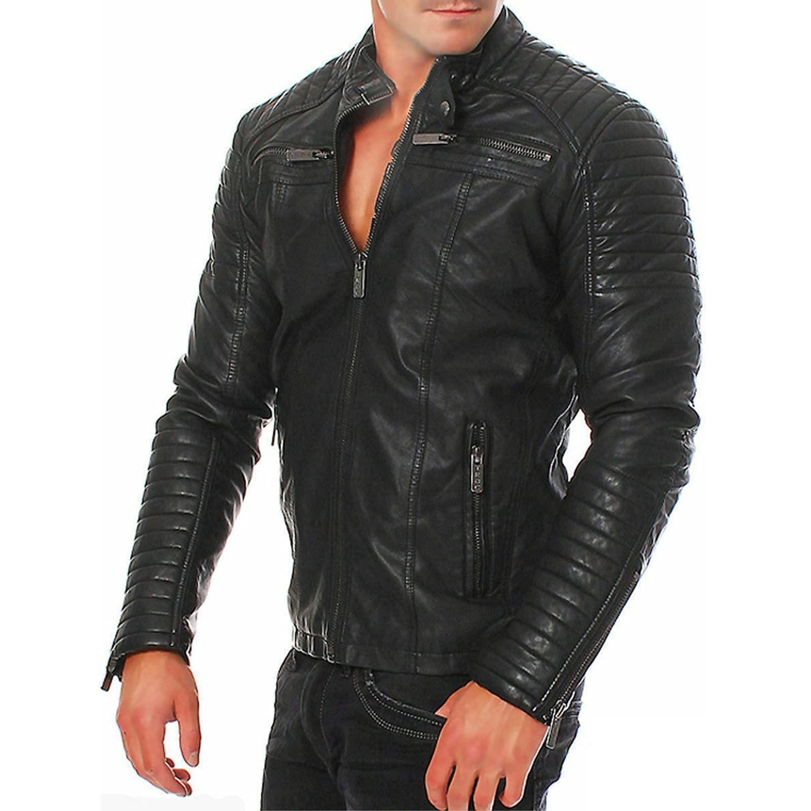 NUSGEAR 2022 Hombres Chaqueta de Cuero,Invierno otoño Cuero de la Piel PU Chaqueta de béisbol Abrigo de Pieles Impermeable a Prueba de Viento Ropa de moto Chaqueta Talla grande caliente Chaqueta