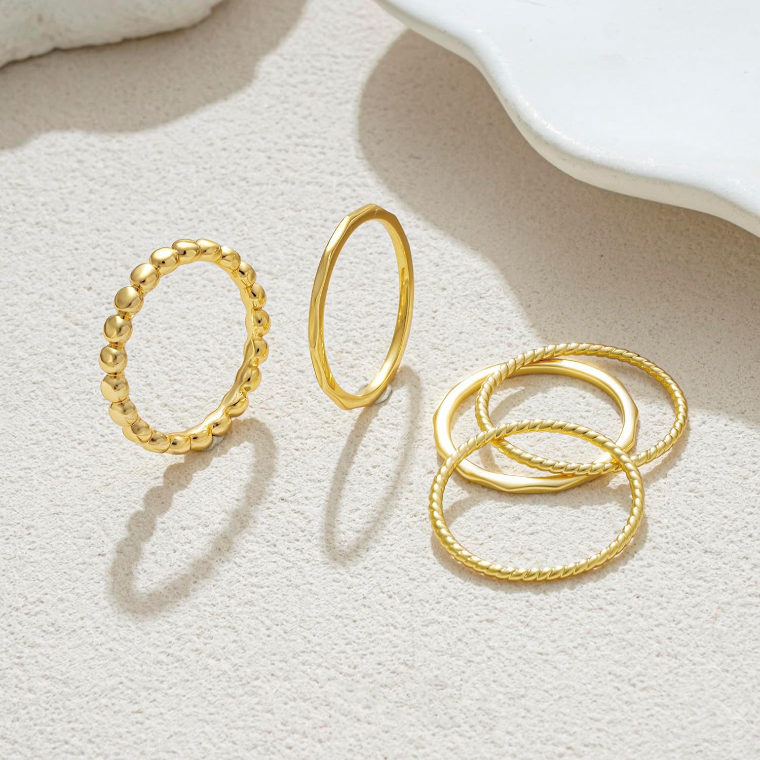 5PCS Gold Rings for Women, Dainty 14K Gold Plated Finger Rings, Trendy Stackable Thumb Pinky Midi Ring Set, Hypoallergenic Band Non Tarnish Jewelry Gifts Fashion Accessories Size 6-10 - Image 5