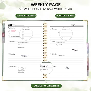 Undated Weekly Planner A5, Hardcover Notebook With 24 Monthly Tabs