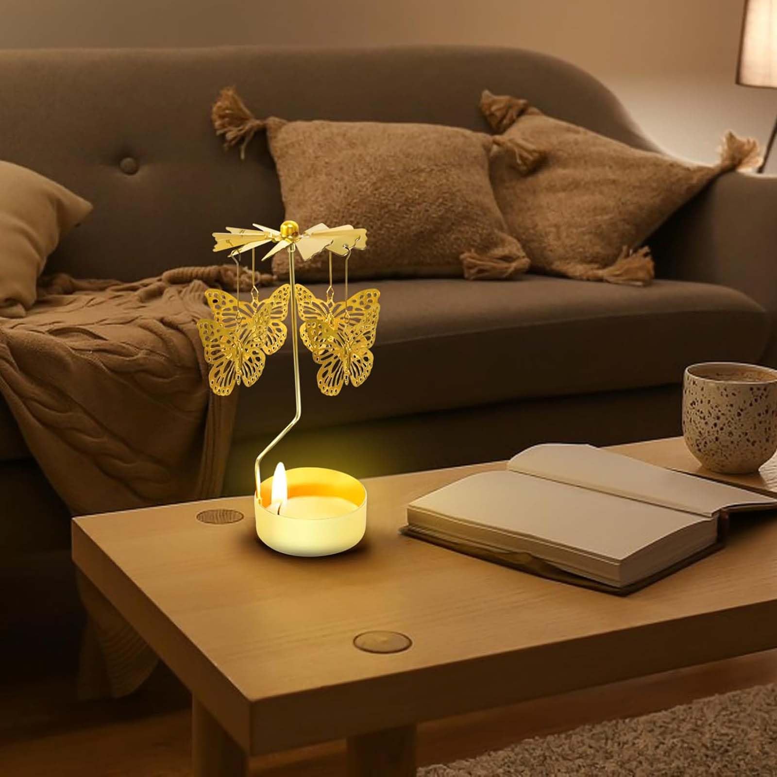 COMVIP Bougeoir Rotatif En Métal Chandelier Porte-Bougie Carrousel Décoration V: Doré - Vélo