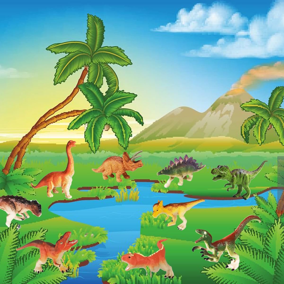 Yowlieu 14 Pcs Figures Toys Realistic Mini Dinosaurs Animal Figurines, Plastic Learning Educational Playset Animal Themed Party Supplies Cake Topper Ornaments for Easter Egg Birthday Christmas