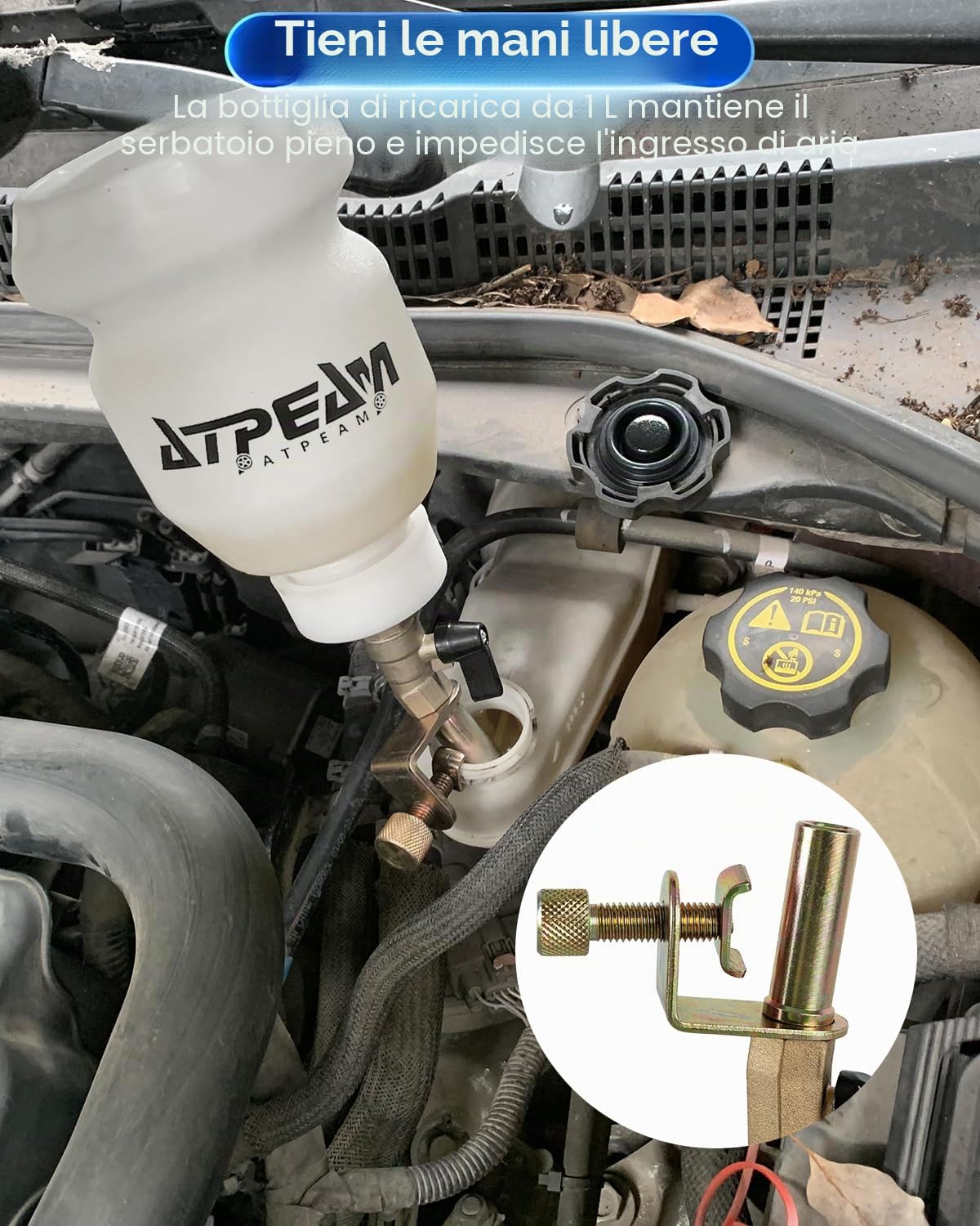 ATPEAM Spurgo Freni Pneumatico 2L, Kit Professionale per Spurgo Freni Auto e Moto, Dispositivo ad Aria Compressa con Bottiglia di Riempimento 1L e Adattatori Universali