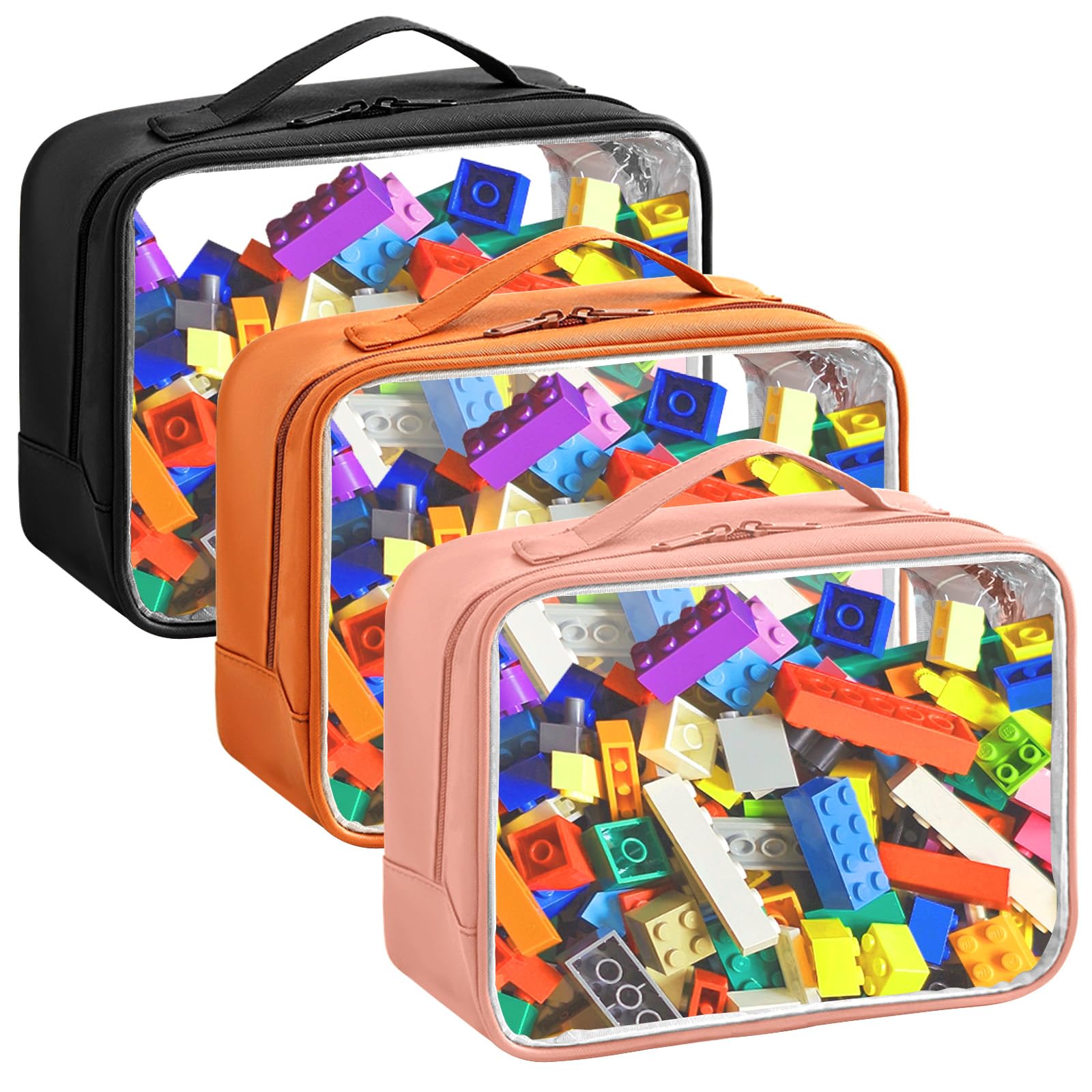 Hlimior3 Pack Extra Large Toy Storage Bags Compatible with Lego Bricks，Travel Organizer Case for Building Blocks, Toy Storage Organizer with Portable Handheld for Board Games Clay, Toys, Books