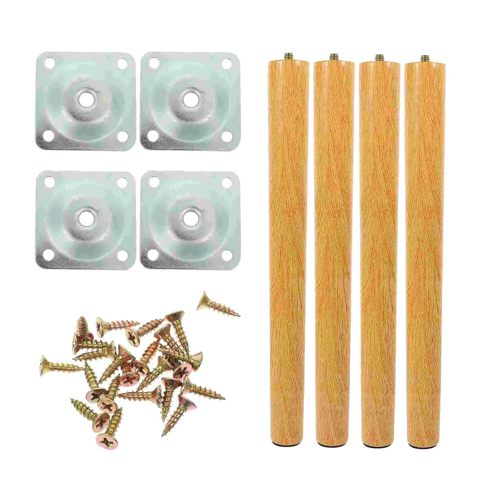 KESOTO 4X Wooden Furniture Legs Wood Table Legs Replacement Non-Slip Premium Wooden Support Legs with Non-Slip Mat, Screws & Mounting Plate Easy to Install Sofa, Stool, TV Stand, Cabinet, Bed, 50cm