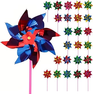 JOHOUSE 100PCS Plastic Rainbow Pinwheels for Kids - Party Favors, Garden Yard Decorations, DIY Crafts, Bird Deterrent for Outside Windmills