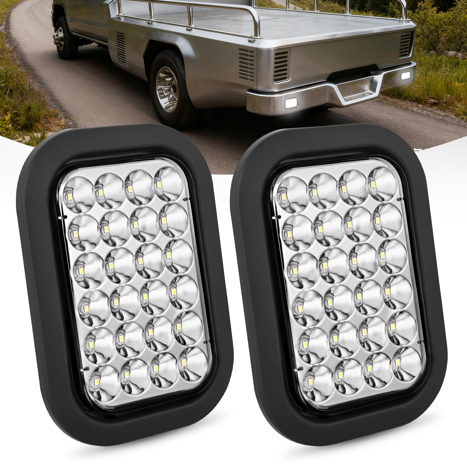 Nilight 5" X 3" Rectangular Trailer Tail Light 2 PCS White 24 LED