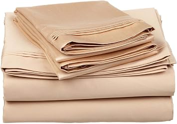 LaxLinen Extra Deep Pocket Mattress 8"-10" inches- 4 PCs Sheet Set- Super Deep Pocket Egyptian Cotton Sheet King/ Standard, Beige Solid 600 Thread Count