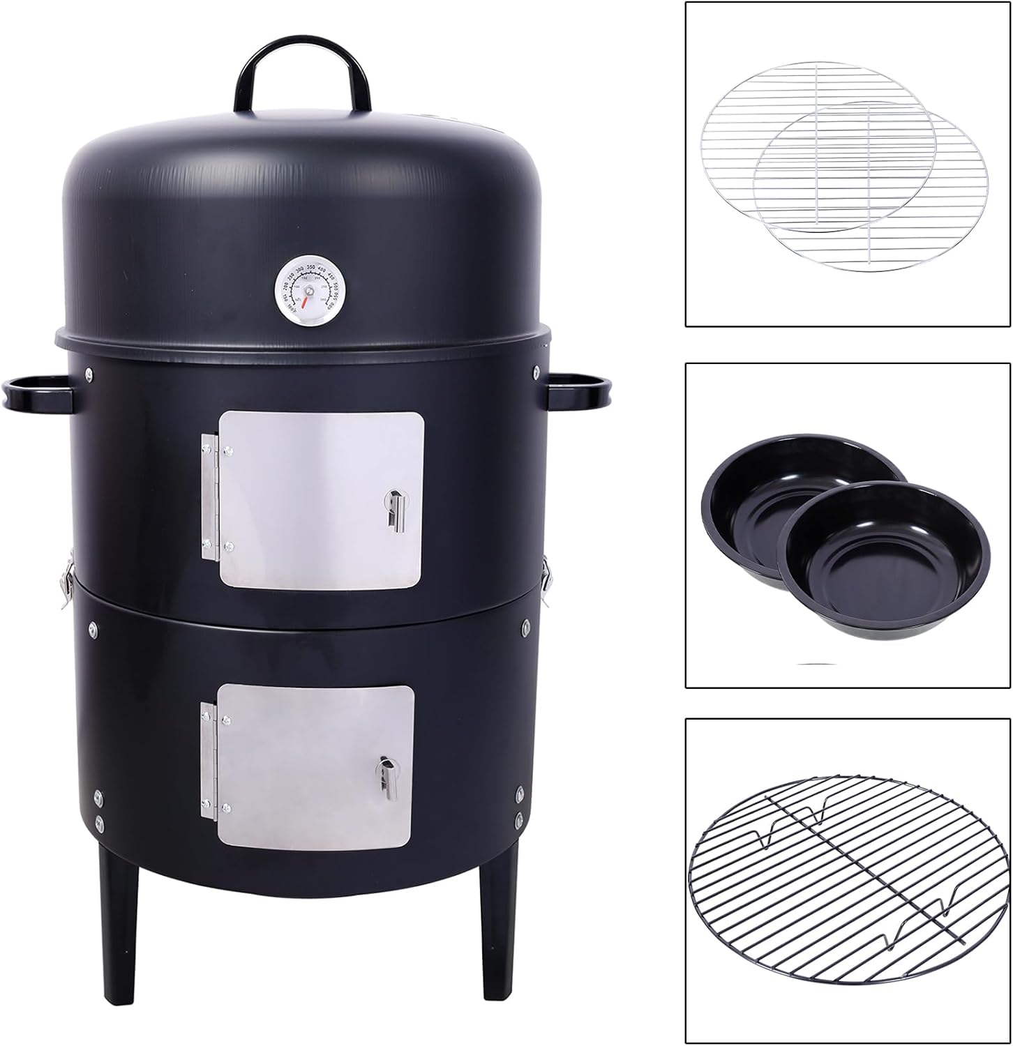 Charcoal Smoker 17 Inch Charcoal Grill with Smoker Combo Heavy Duty Steel Vertical BBQ Smoker for Outdoor Backyard Cooking Camping and Tailgating