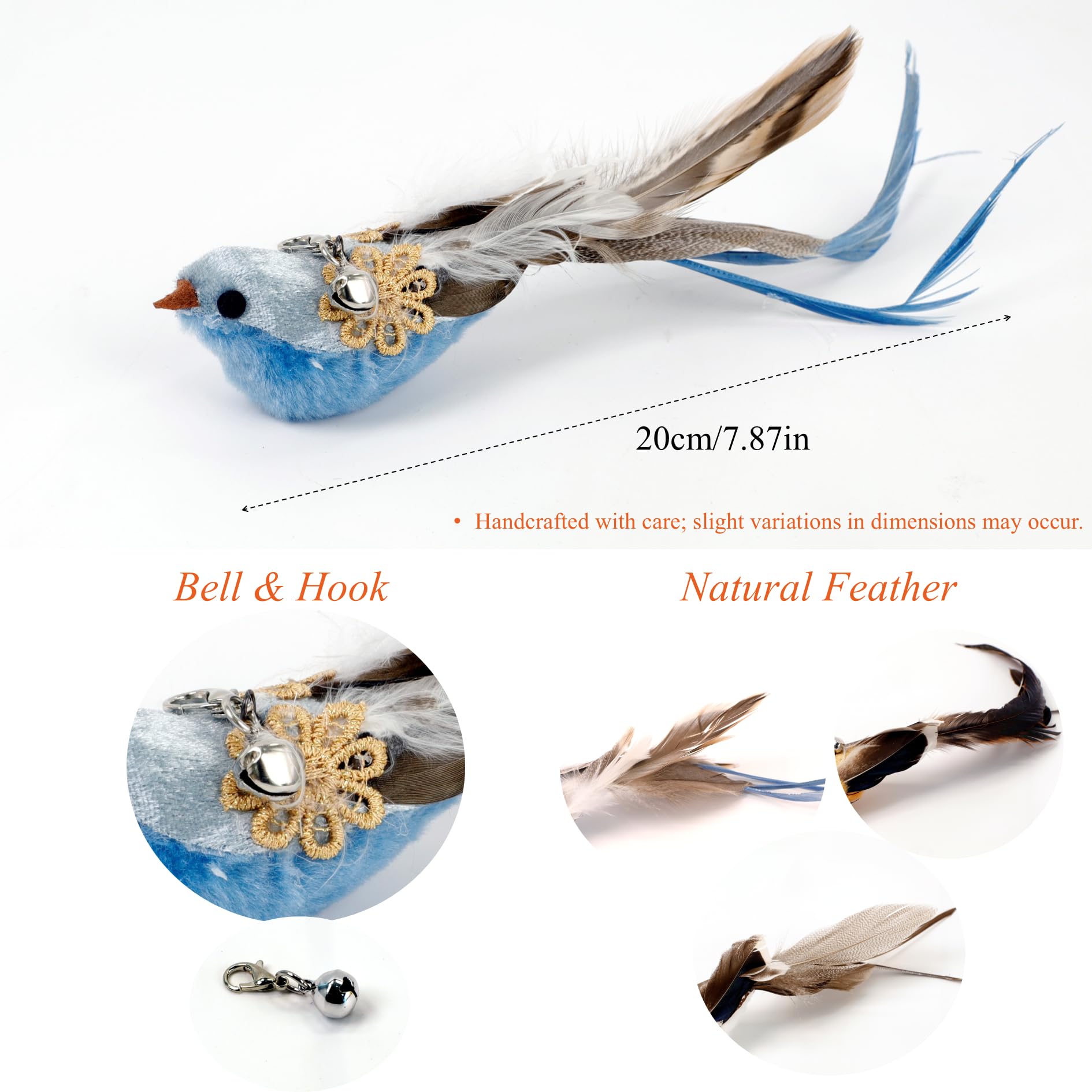 11-Piece Realistic Bird Cat Wand Replacement Toys-Handcrafted Feather Toys for Interactive Play, Ideal for Cat Wands & Home Décor 1