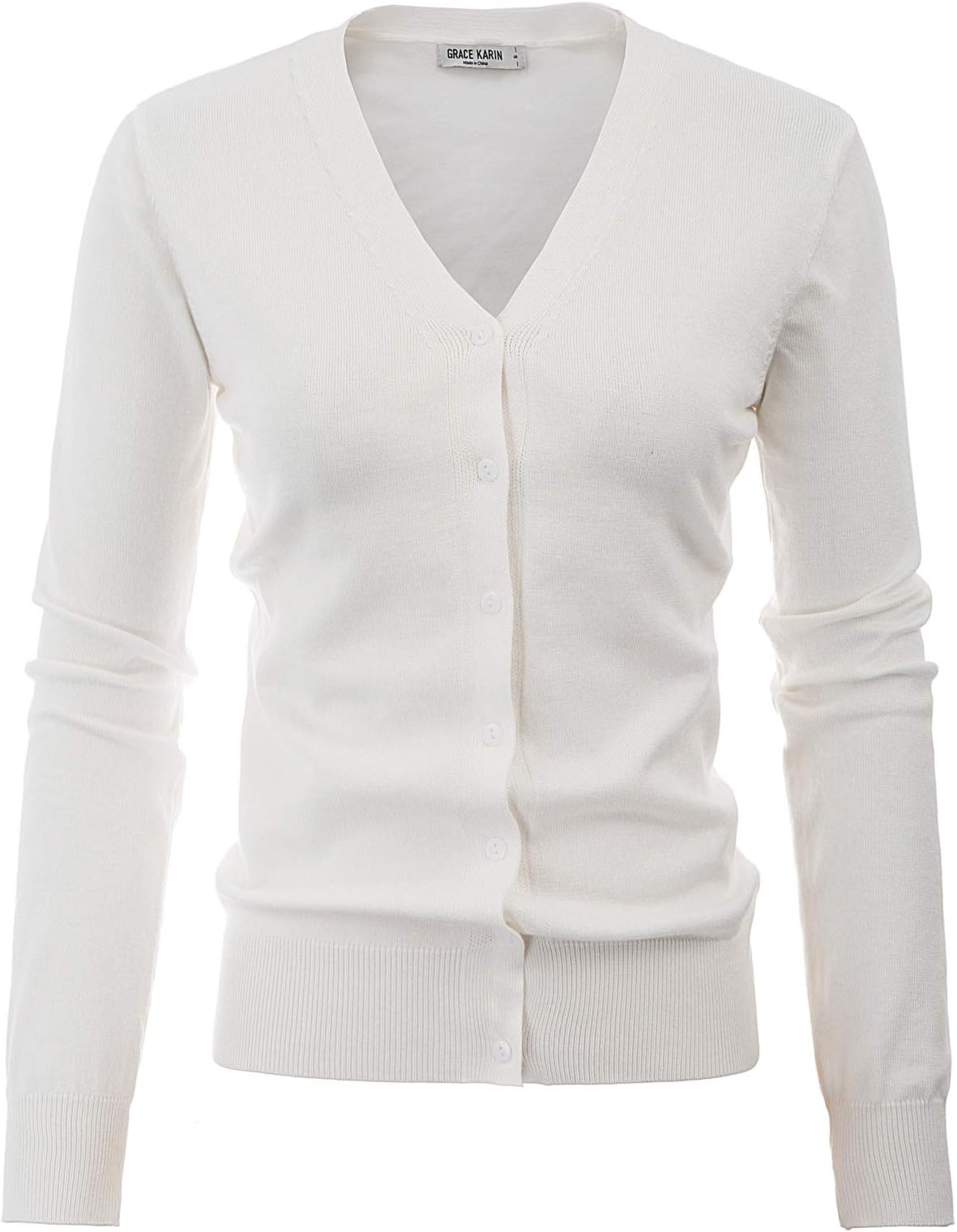 GRACE KARIN Women's Long Sleeve Button Down Vee Neck Classic Sweater Knit Cardigan