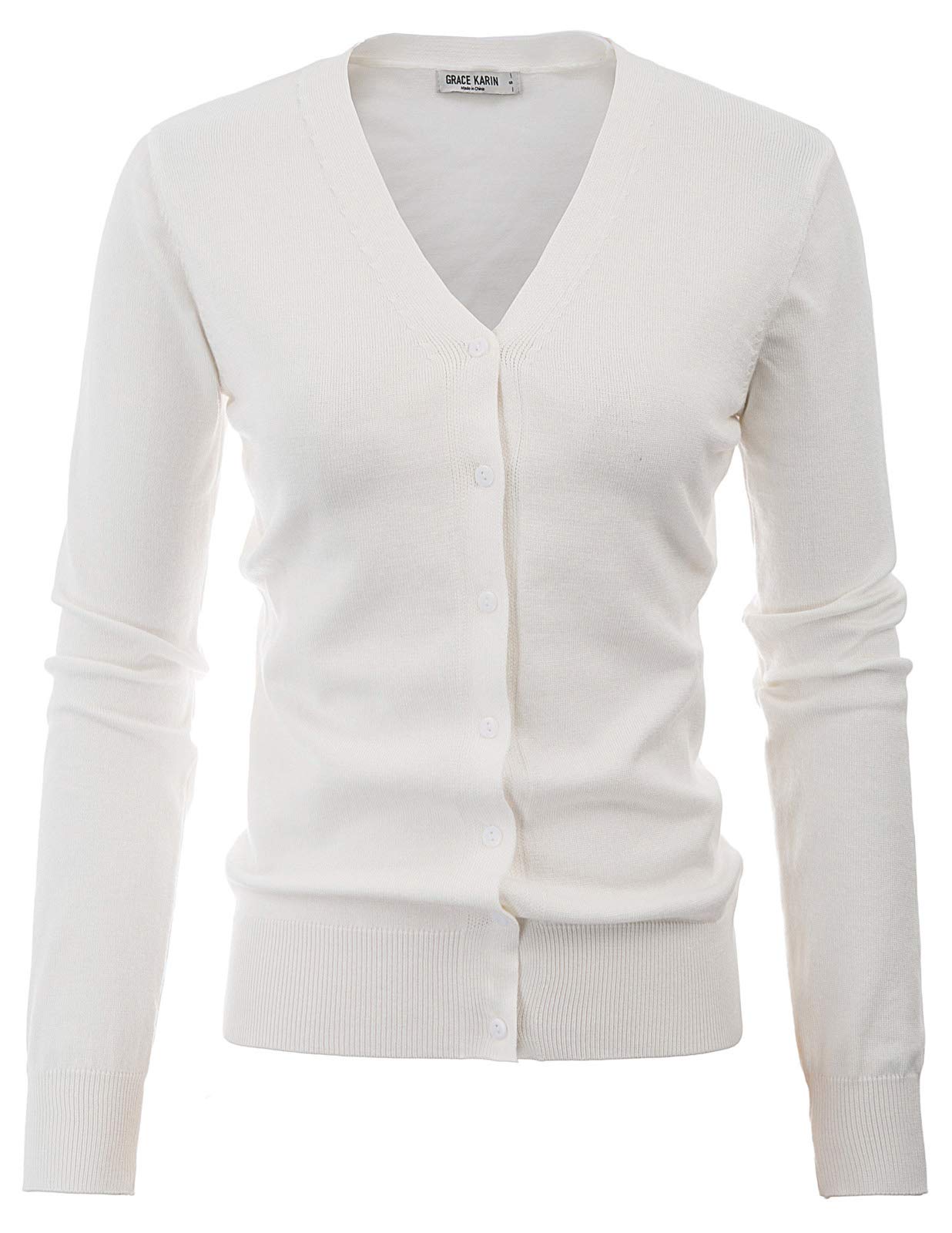 Women's Long Sleeve Button Down Vee Neck Classic Sweater Knit Cardigan