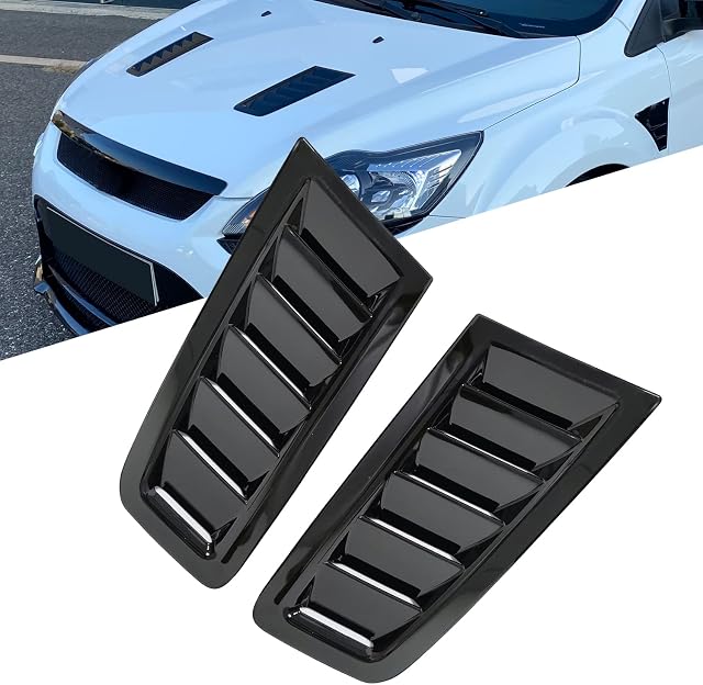 KYYET Universal ABS Air Flow Intake Scoop Turbo Bonnet Vent Hood Cover Trim, Focus Fiesta RS ST MK2 Style Air Vent Hood (Gloss Black)