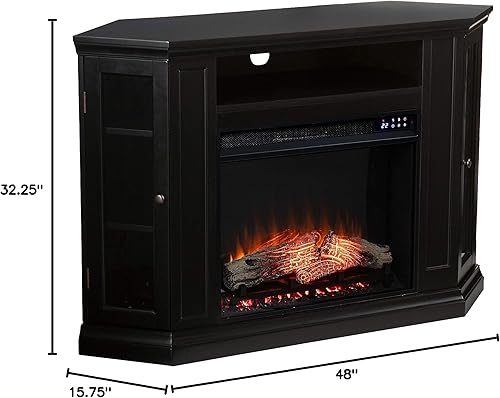 Miniatura 11 de SEI Furniture Claremont Corner - Chimenea eléctrica convertible con almacenamiento, color negro