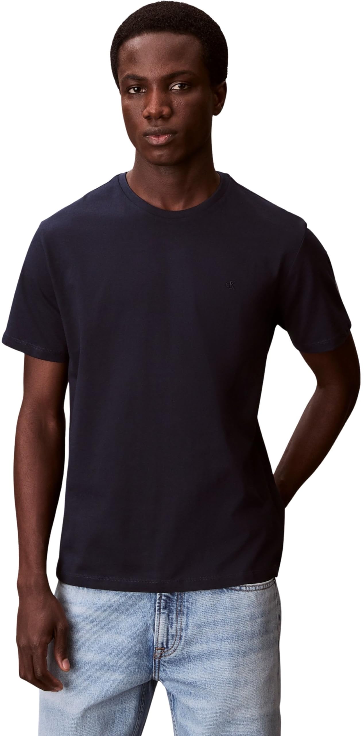 Calvin Klein Jeans Men's Blue T-Shirts, S, Round Neck Short Sleeve Cotton T-Shirt