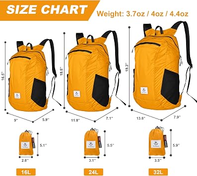 4Monster Hiking Daypack ، حقيبة ظهر مقاومة للماء وخفيفة الوزن قابلة للتعبئة للسفر في الهواء الطلق