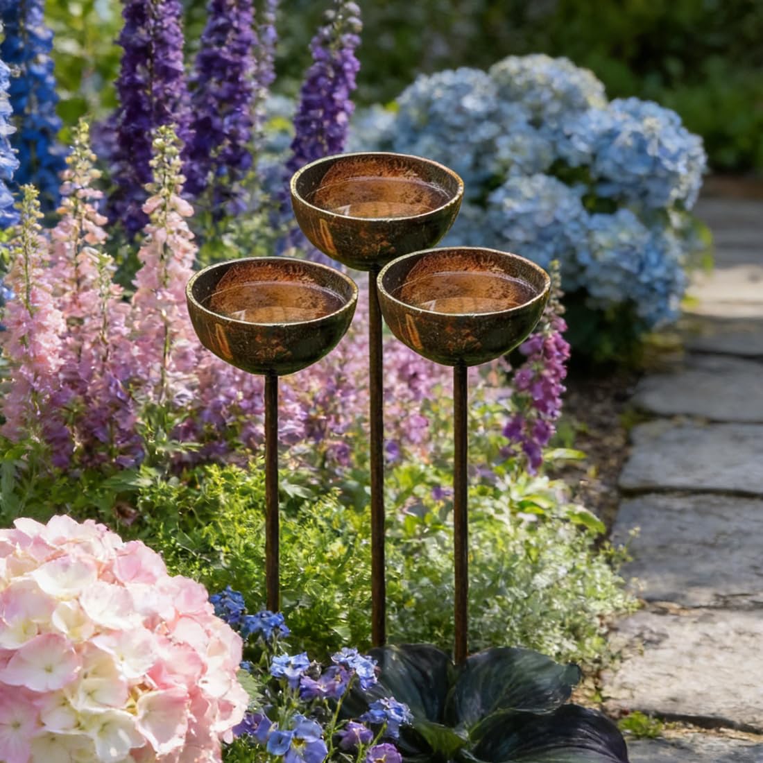 WRQIOO 3Pcs Rain Catchers for Garden, Bee Bath for Garden, Bee Watering Station, Large Cup 10cm Height 60cm, Metal Garden Ornaments, — view 7