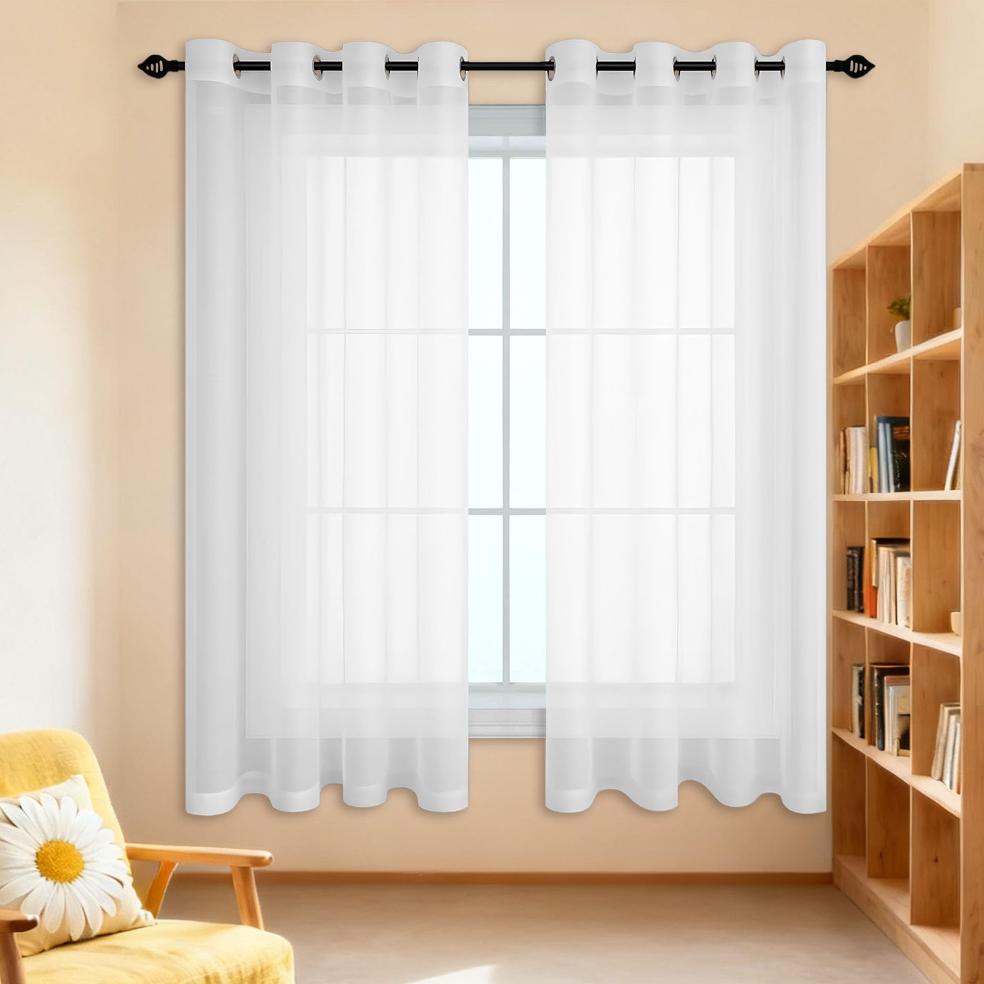 Rideau voile lumineux blanc filtrant pour une clarté douce sans vis-a-vis