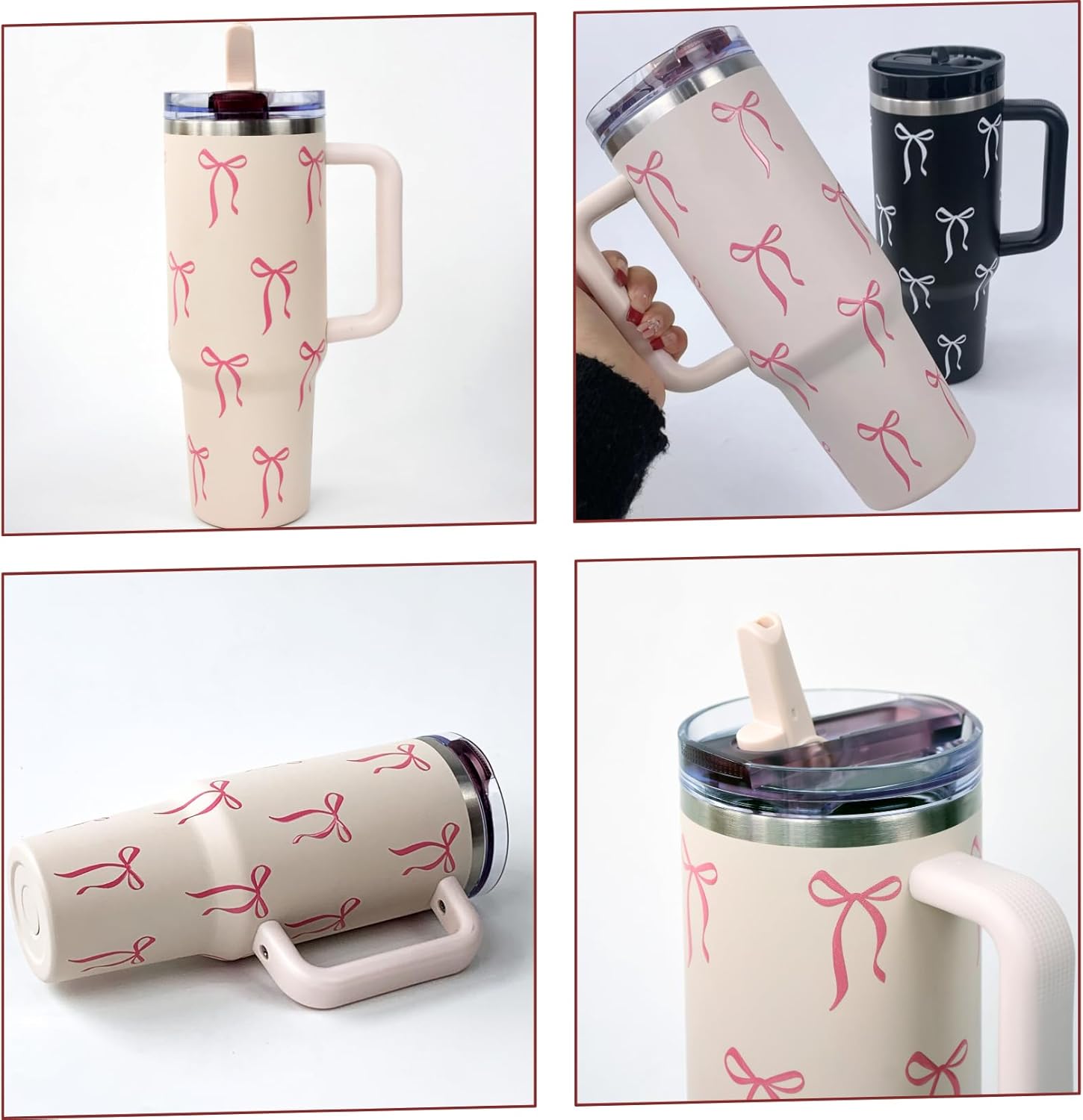 Bow Tumbler 40 oz | Leakproof Flip Straw Lid & Handle | Insulated Stainless Steel Travel Cup | BPA-Free | Cup Holder Compatible | Vivid Violet Fade (Pink, 40oz)