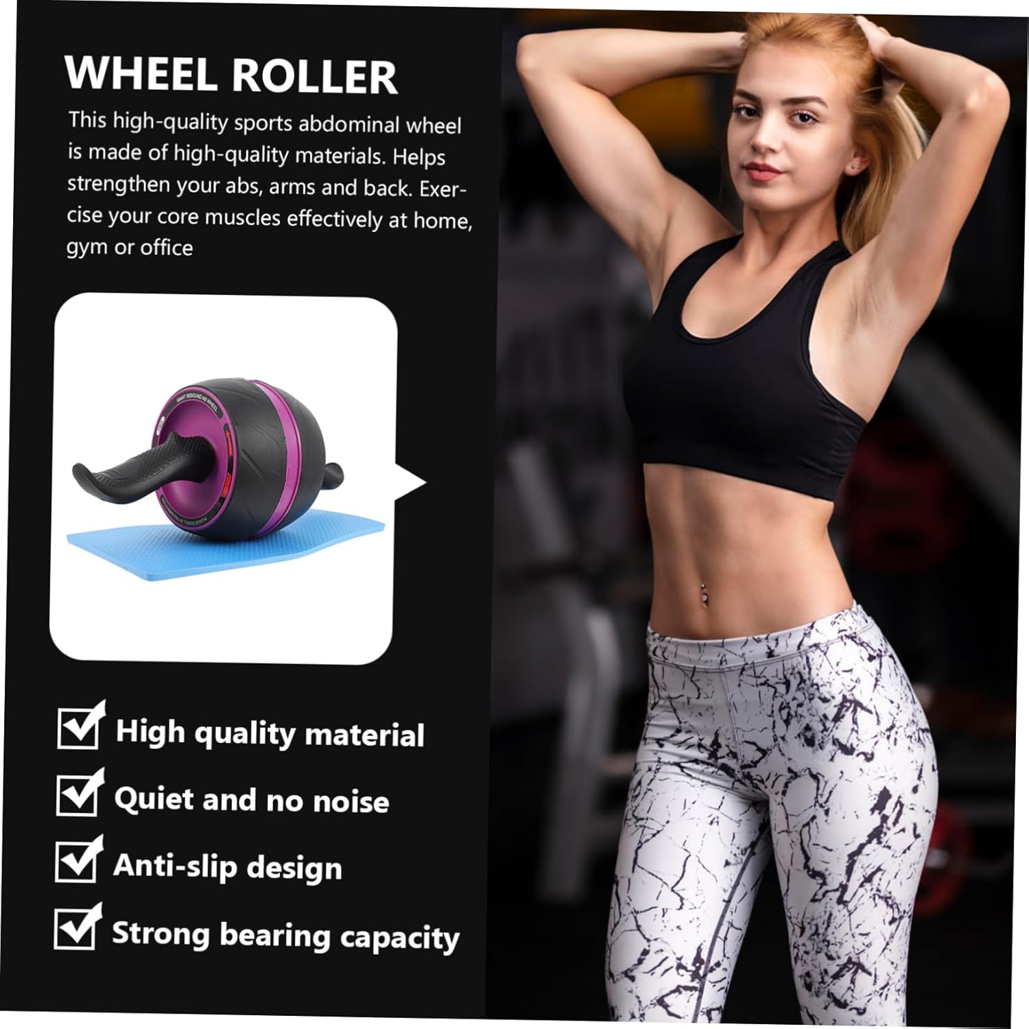 1pc Abdominal Trainer Wheel Exercise Roller Ab Workout Equipment Fitness Equipment Home Gym