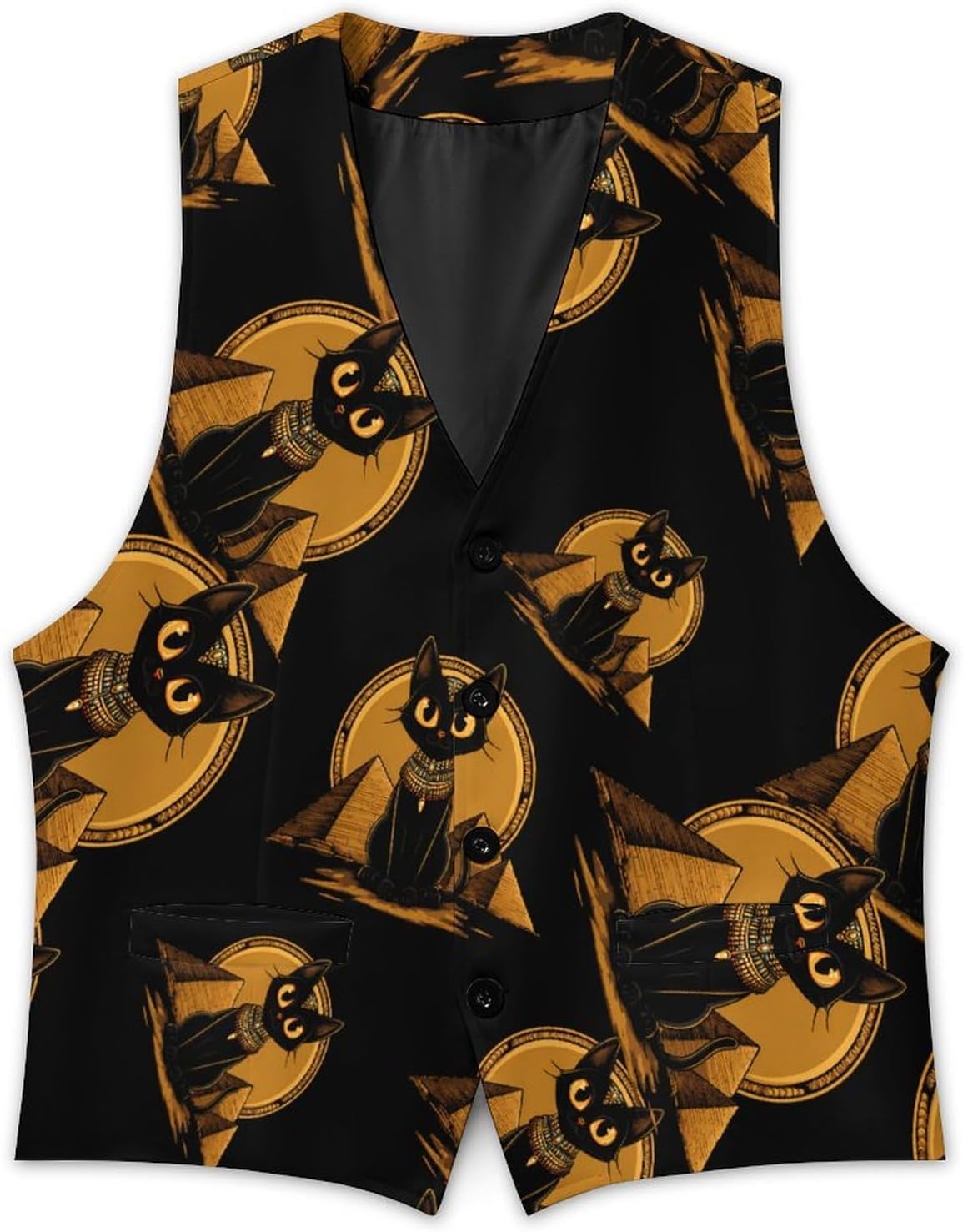 Egyptian Pharaoh Black Cat Men's Suit Vest Formal Vests Casual Dress Fit Waistcoat Casual Tuxedo for Business