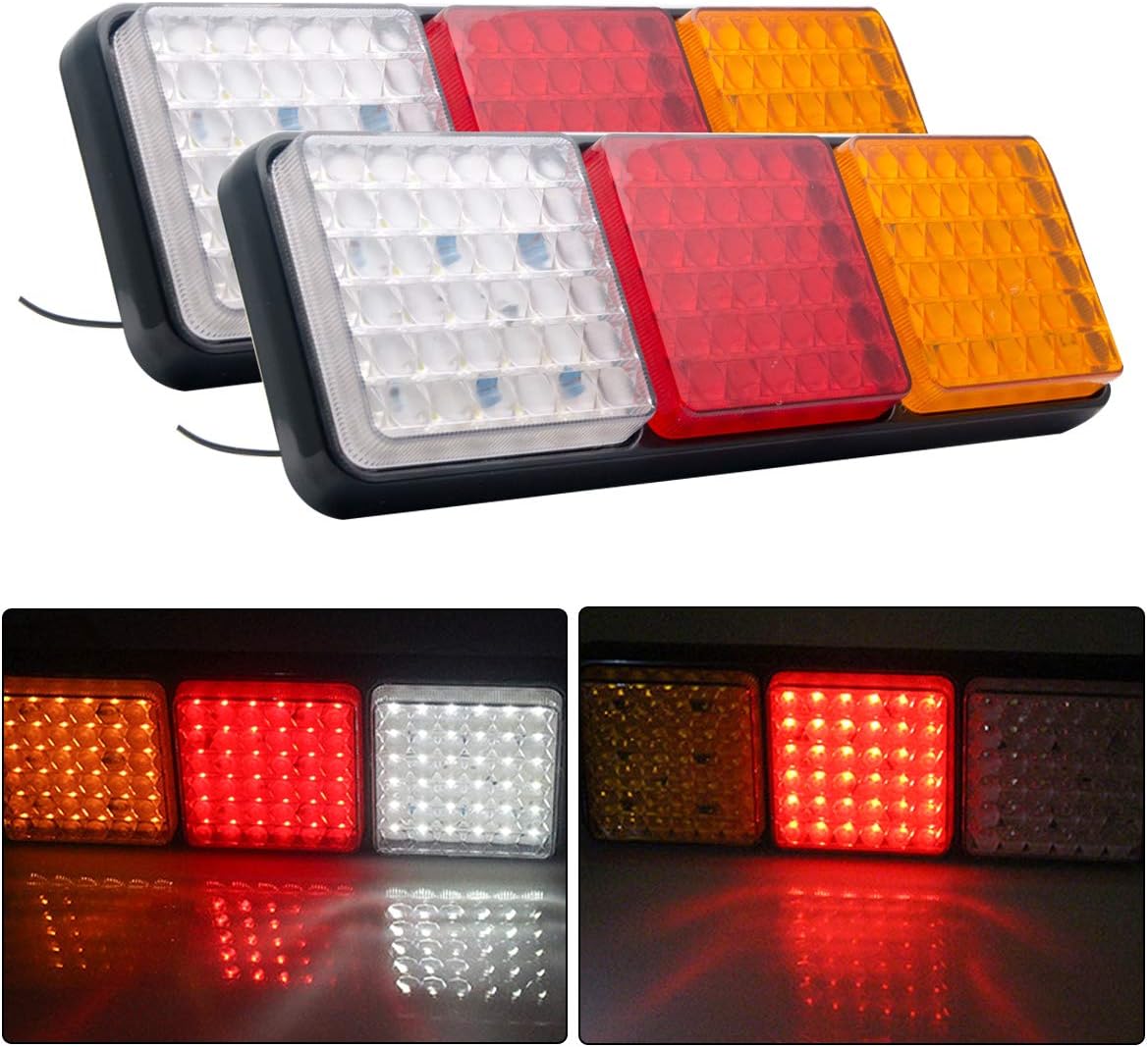 MACHSWON 2PCS Trailer Tail Light Kit 108 LED Running Brake Turn Signals Reverse Lights Waterproof IP67 for 24V Truck RV UTV Camper Van Boat