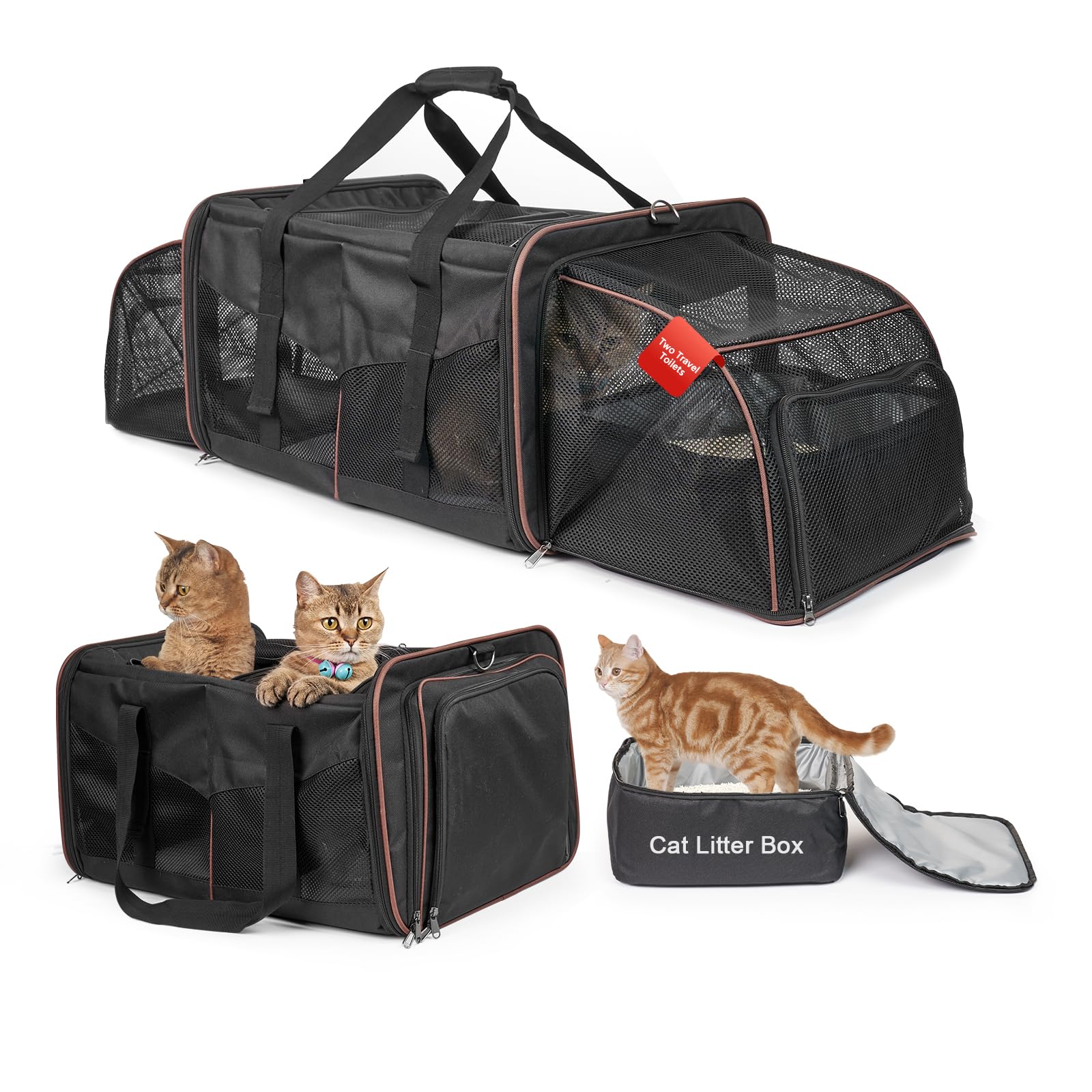 Cage de transport pour chat souple portable noire pour voyage et camping