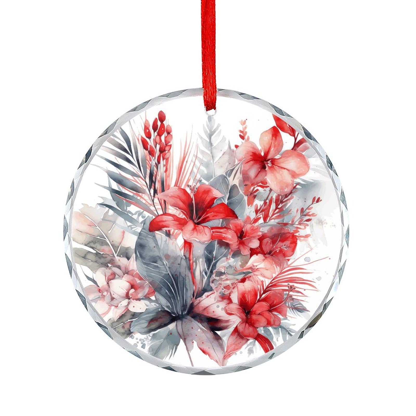 Fodpand Women's Style Drawn Tropical Flowers Round Glass Ornament Keepsake Gift Exchange Ideas Car Decor,Christmas Ornaments For Tree Window Garden Ornaments