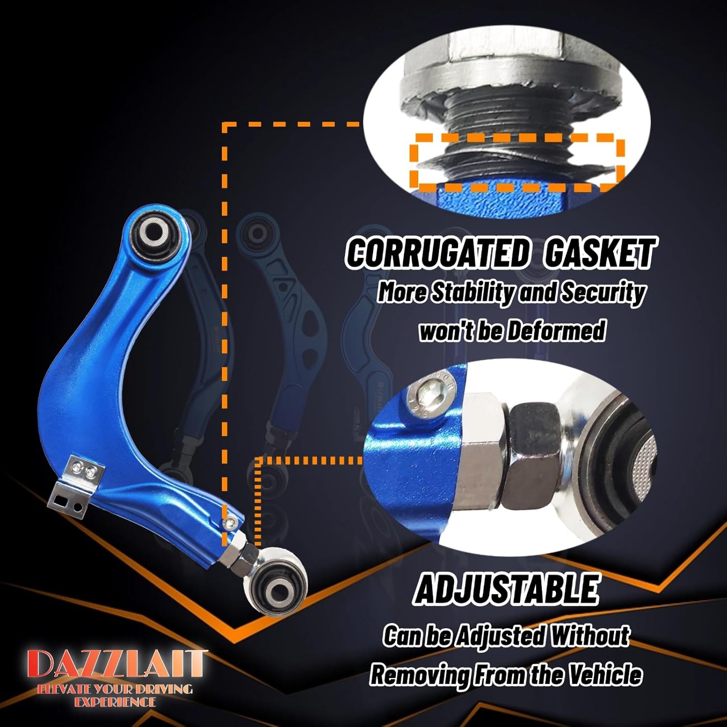 HD-14 Aluminium Adjustable Rear Camber Arms Left & Right, Set of 2, Compatible with Honda Civic 2016-2024丨Type-R FK8丨 Accord 2018-2022丨CRV 2017-2024, Rear Camber Control Arms