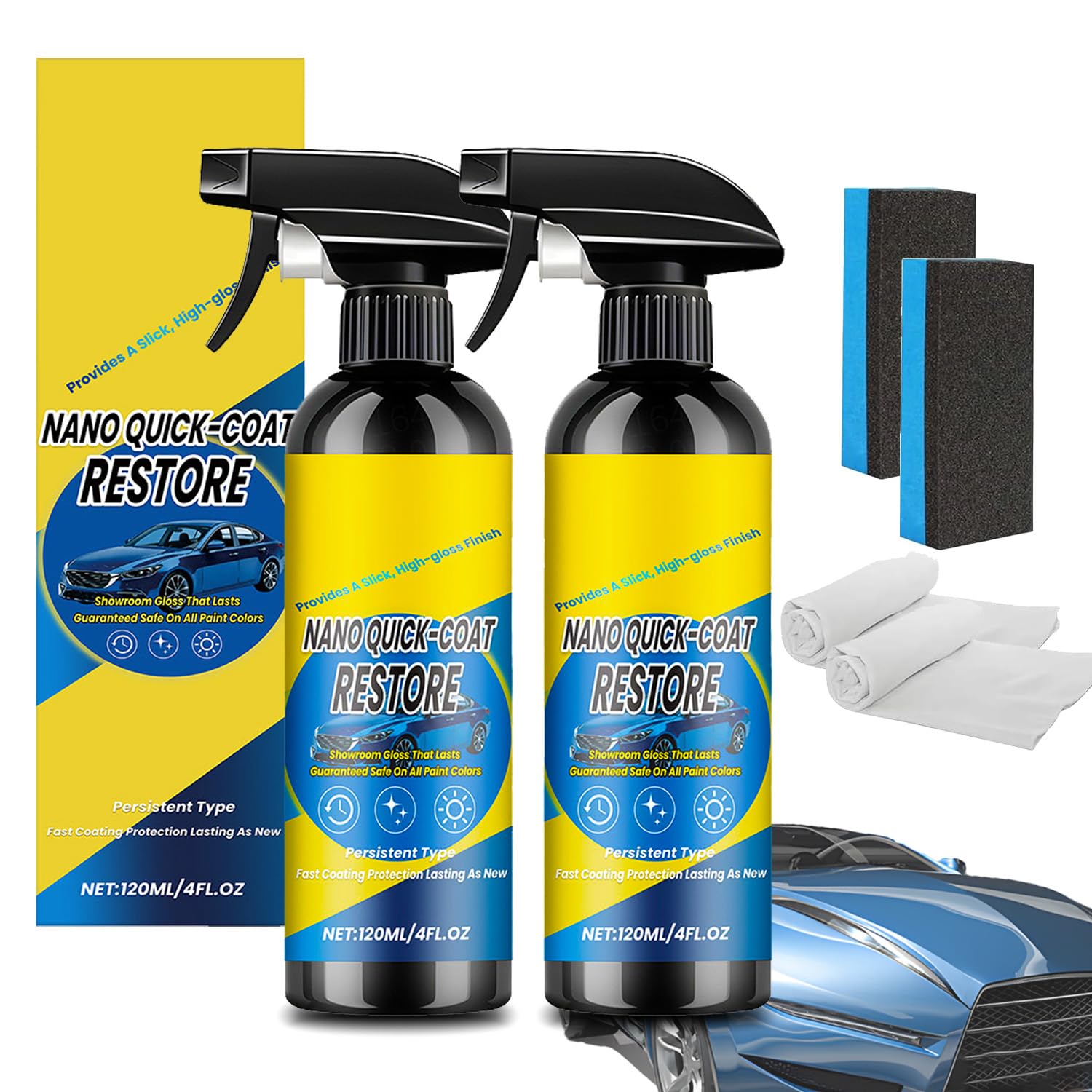 Nano Quick Coat Restore, Quick Coat Restore Coating Spray, 2026 Advanced Automobile Quick-Acting Coating Agent, with Dust Proof and Glazing Effects Long-Lasting Car Showroom Gloss (2pcs) - 2
