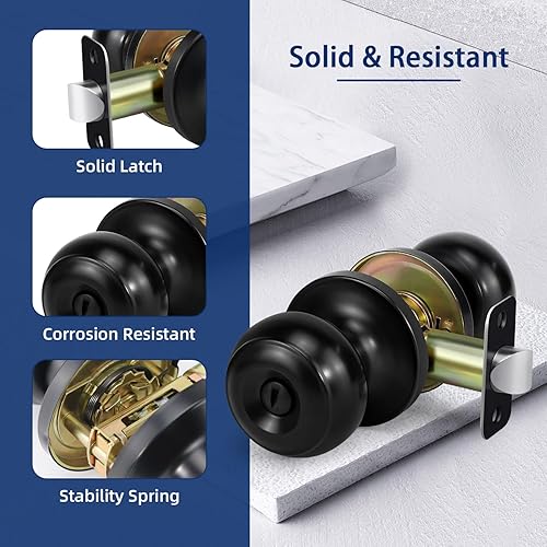 Miniatura 3 de Pomo de puerta de privacidad, cerradura de puerta interior sin llave, cerradura de bola plana sin llave para dormitorio derecho e izquierdo, baño,