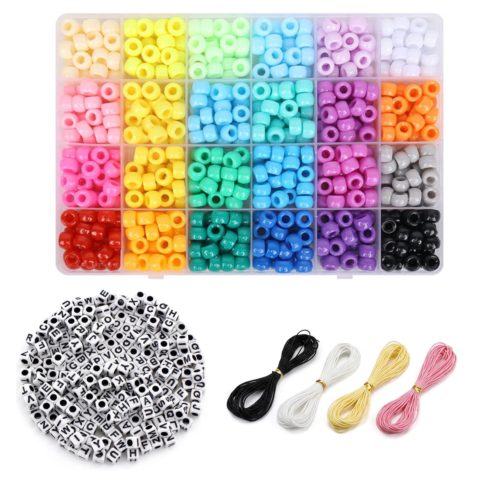 Pony Beads Kit, Bracelet Making Kit with Letter Beads and 4 Colour Cords