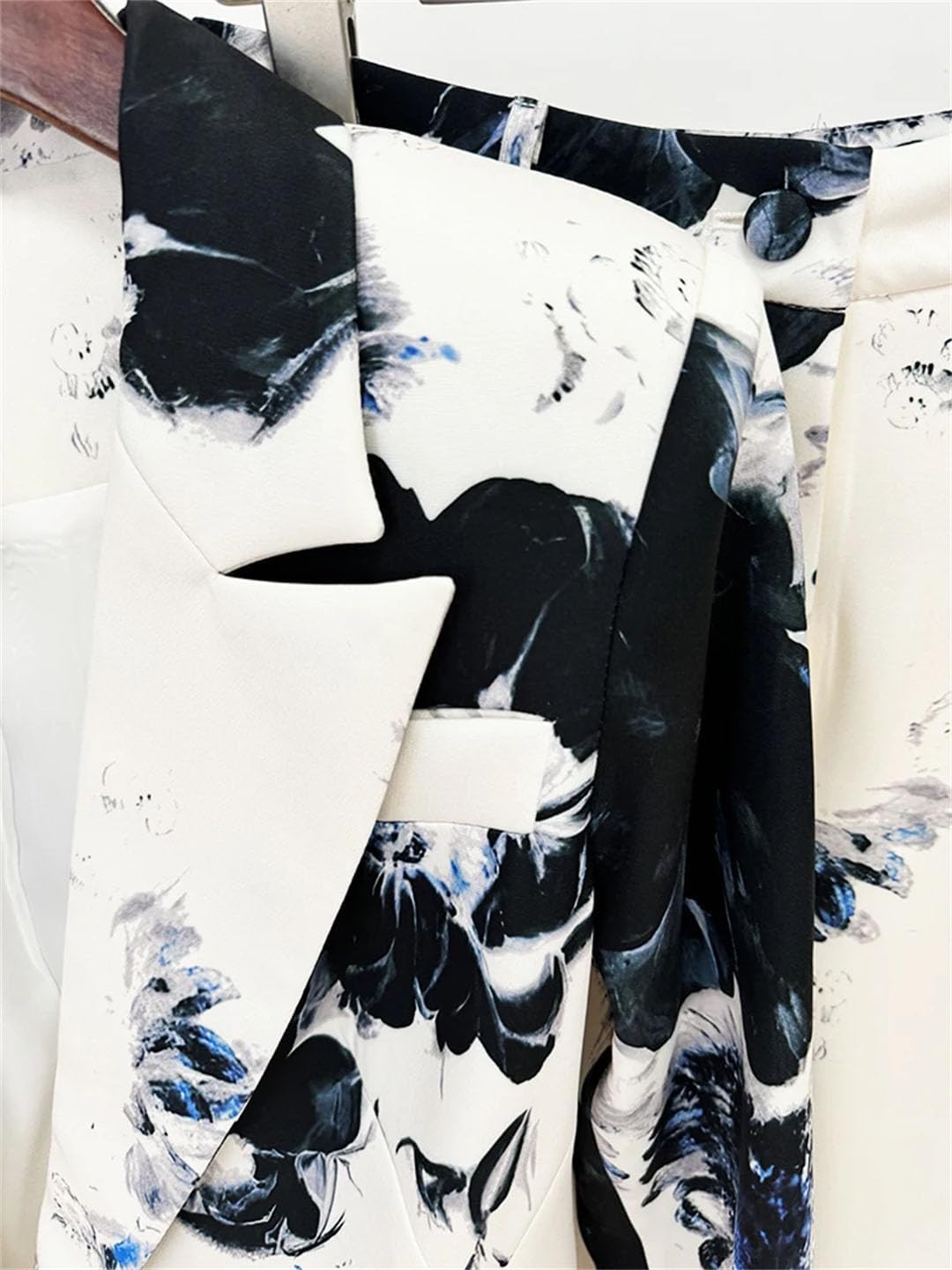 Women's Fashion Floral Printed Blazer Suit Jacket Pencil Pants Set 2Pcs