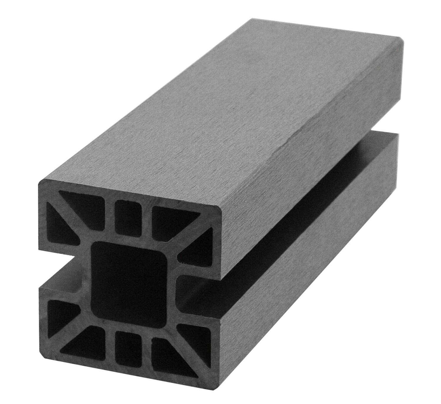 HORI WPC XXL Sichtschutz-Zaun, Steckzaun, Gartenzaun Komplettset beidseitig glatt 1x Schräg + 1x kl. Pfosten zum Aufschrauben Zaun: Grau I Pf.: Grau