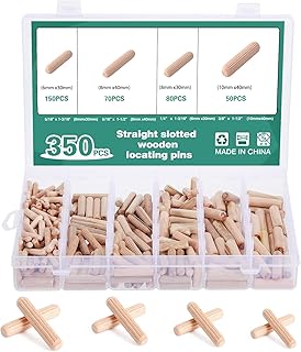 350 Stück Holzdübel Set Geriffelt 6x30/8x30/8x40/10x40mm, Holz Dübelstifte mit Fase, Hartholz Möbeldübel für Möbelbau, Holzverarbeitung & Reparatur